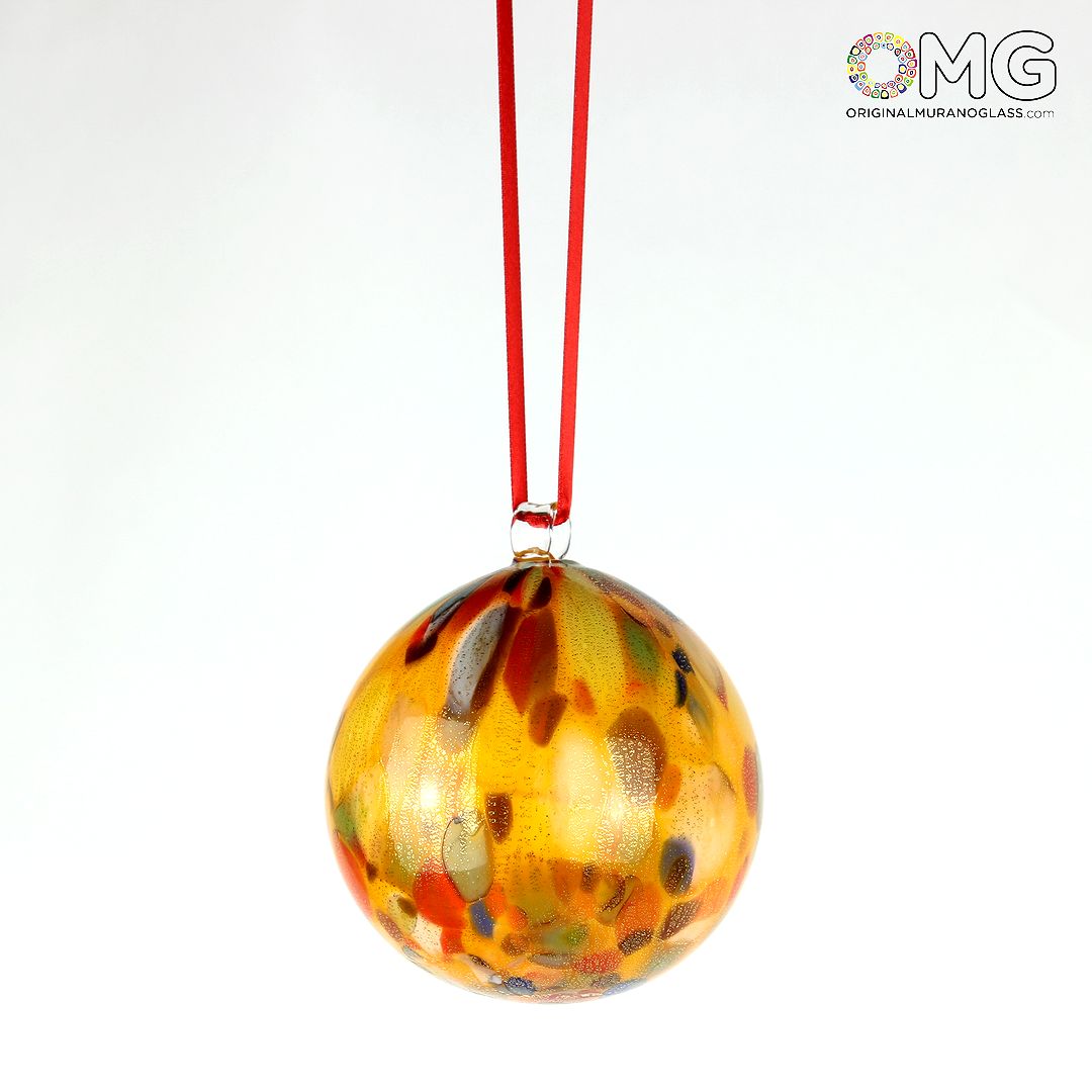 3676 ORIGINALMURANOGLASS Оранжевый Ёлочный шар в крапинку - муранское стекло OMG  см  - Вид №1