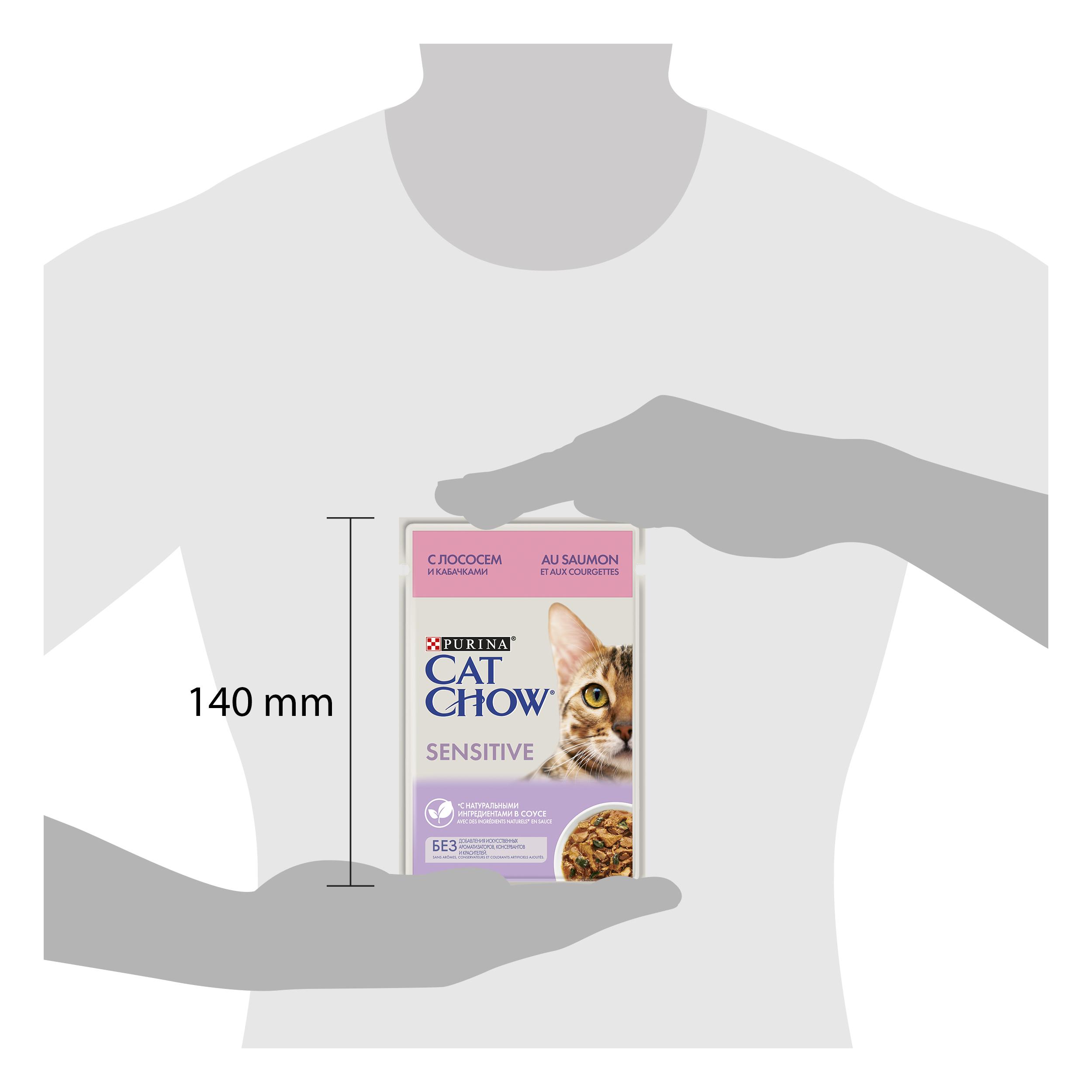 ПР0049781 Корм для кошек с чувствительным пищеварением, лосось с кабачками в соусе, пауч 85 г Cat Chow  - Вид №3