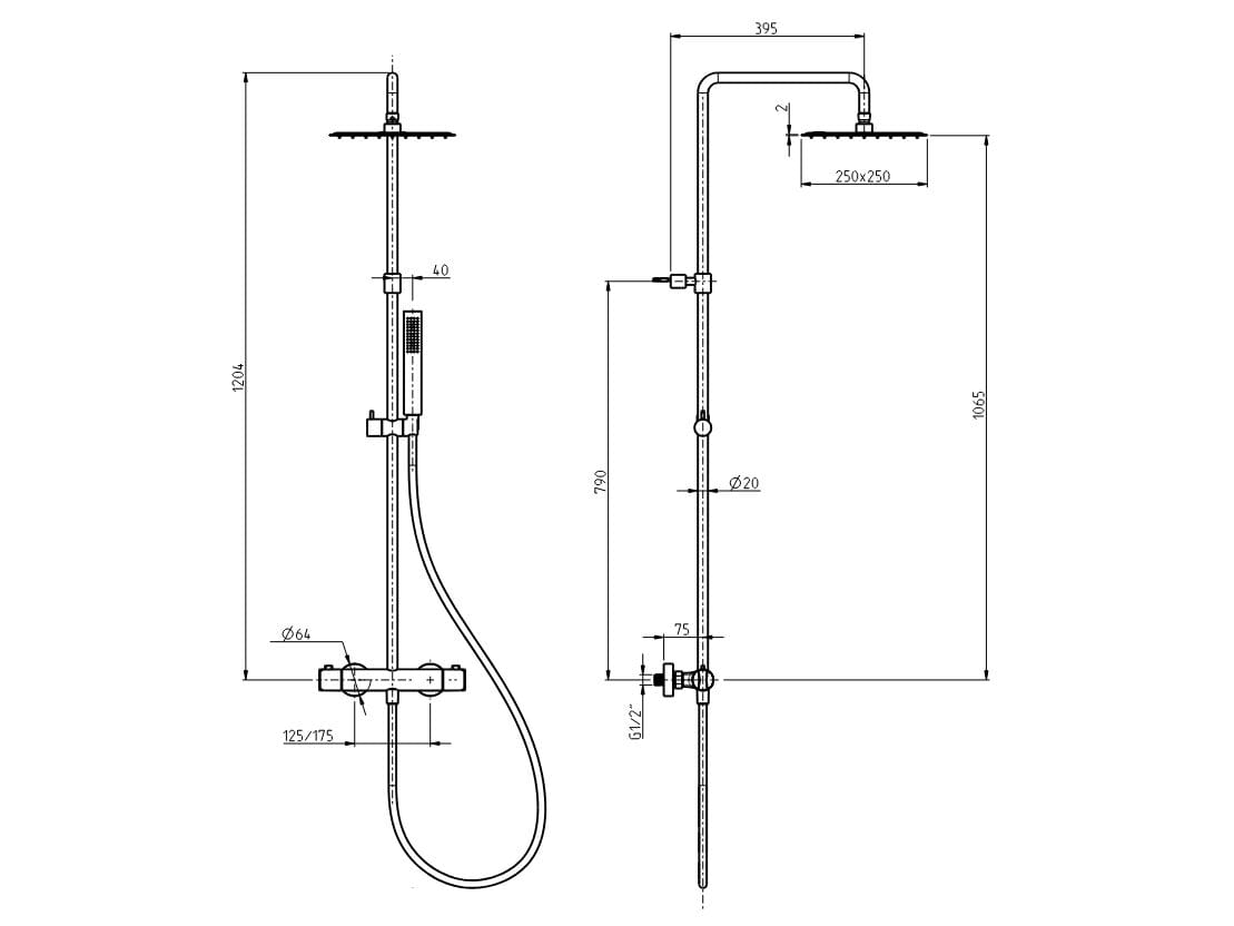 Термостатическая настенная душевая колонна с ручным душем Rubinetterie Frattini душевые колонны ARCH-00070961 - Вид №2