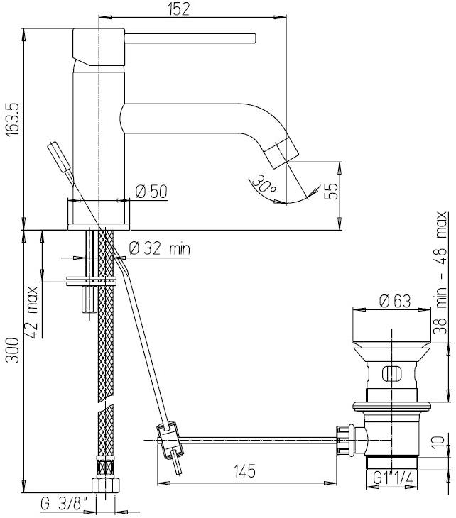 Paini Cox 78PZ211LBL смеситель для раковины с донным клапаном  - Вид №2