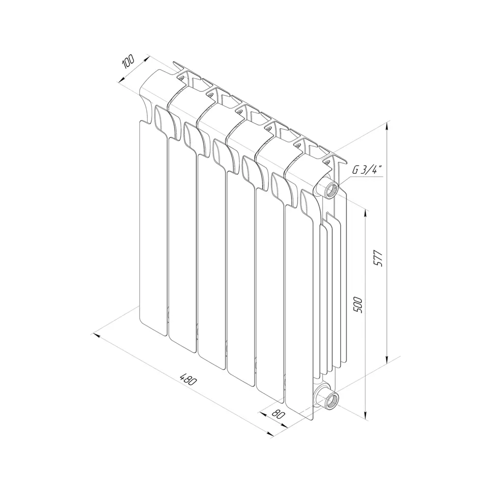 Радиатор секционный Rifar Monolit M50006RAL7012 500/100 6 секций боковое подключение биметалл серый 82560806 STLM-2132385 - Вид №6