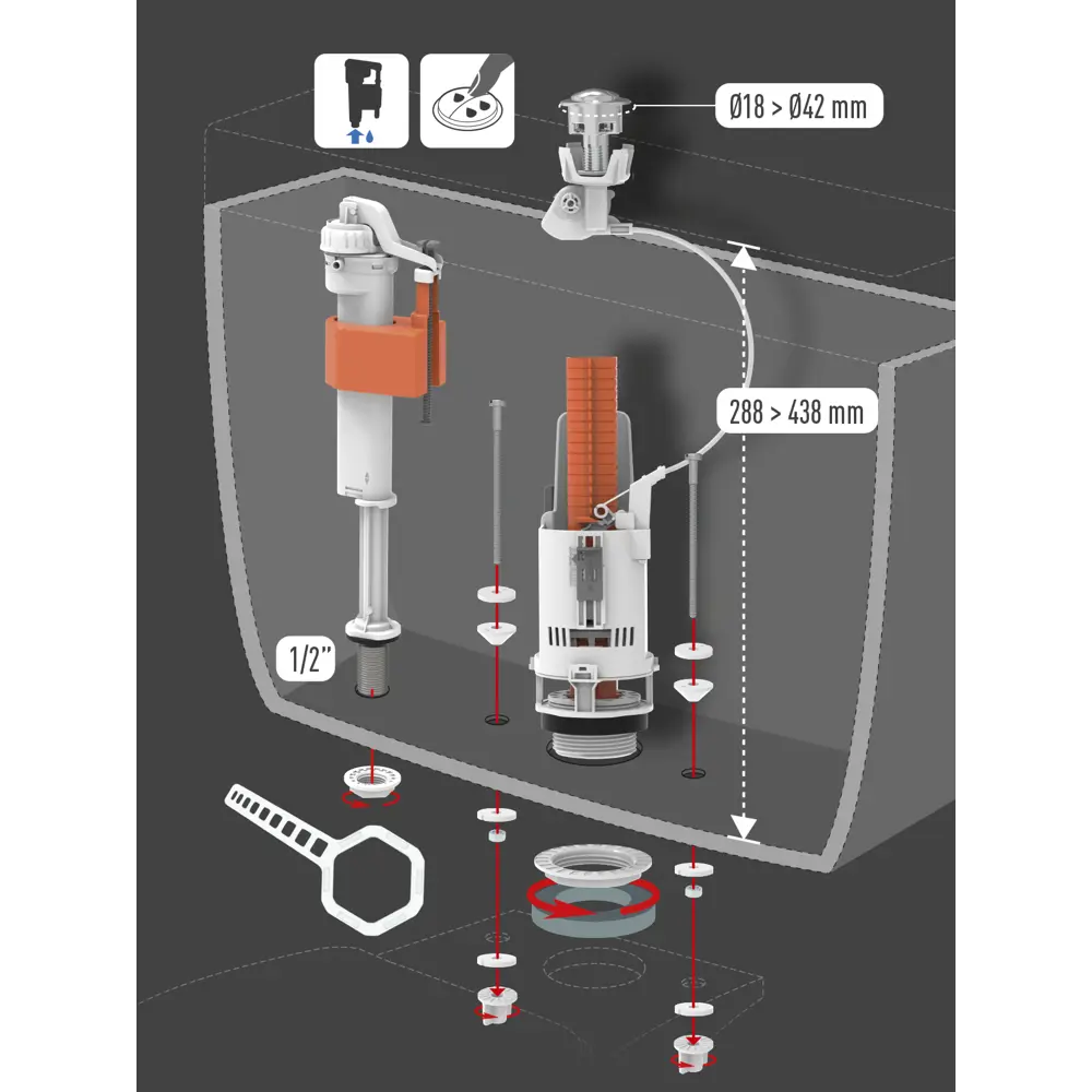 Арматура с двойной кнопкой Equation пластик нижняя подводка STLM-2064043 - Вид №7