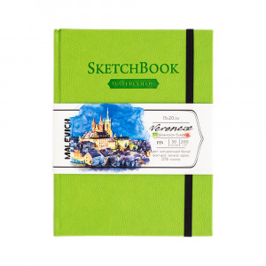 401467 Скетчбук для акварели Veroneze 200 г/м2 15 х 20 см твердый переплет Салатовый Малевичъ