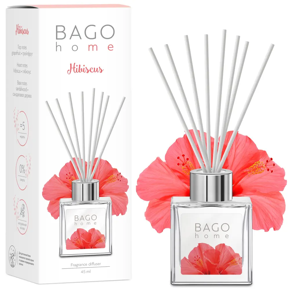 Аромадиффузор Bago home «Гибискус» с натуральными эфирными маслами 45 мл 82520730 STLM-0029025