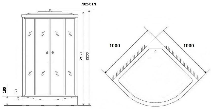 Душевая кабина NG-302-01N (1000х1000х2200) низкий поддон(16см) стекло МОЗАИКА Niagara Ultra 3020154N - Вид №1