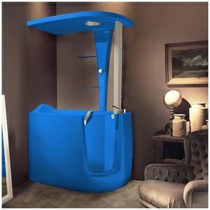 Ванна с кабиной GRUPPO TREESSE GEN-X STD-V3317|B3311-SX голубая угловая сидячая с дверью левосторонняя