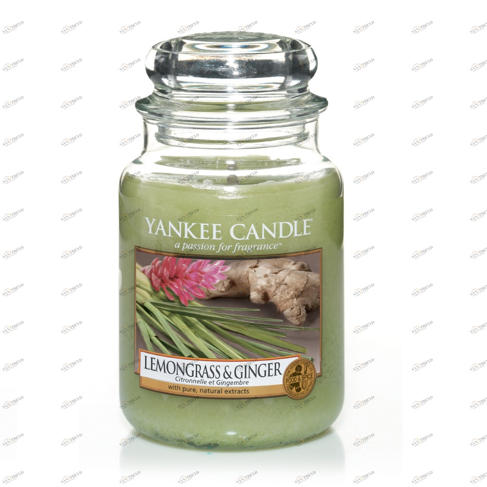 Свеча большая в стеклянной банке "Лемонграсс и имбирь" Lemongrass & Ginger 623 гр 110-150 часов YANKEE CANDLE  267833 Зеленый 
