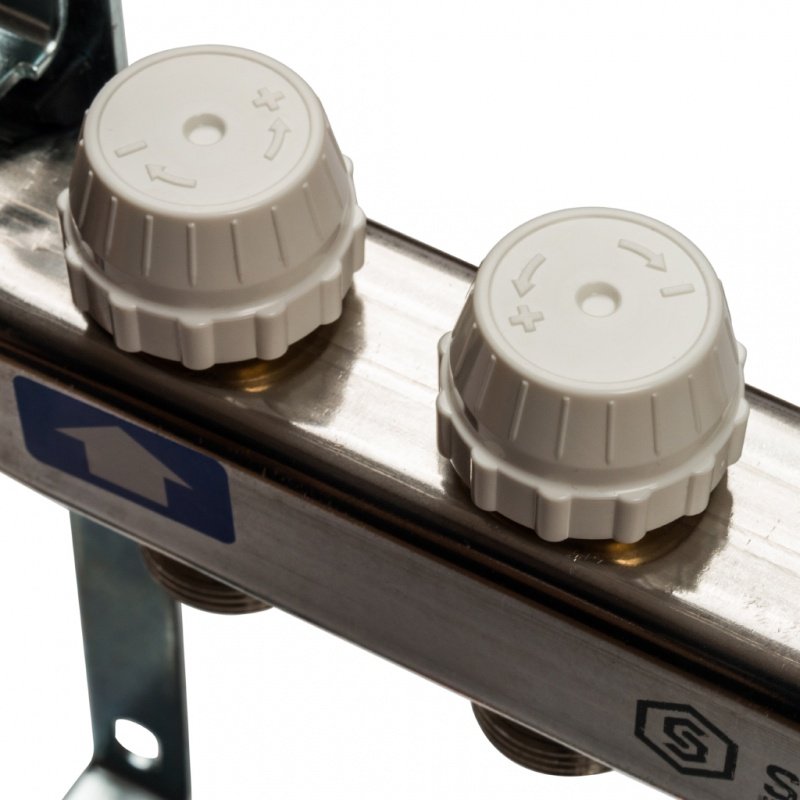 Распределительный коллектор из нерж. стали STOUT в сборе 3/4" х 1/4" х 9 выходов без расходомеров SMS0912000009 - Вид №3