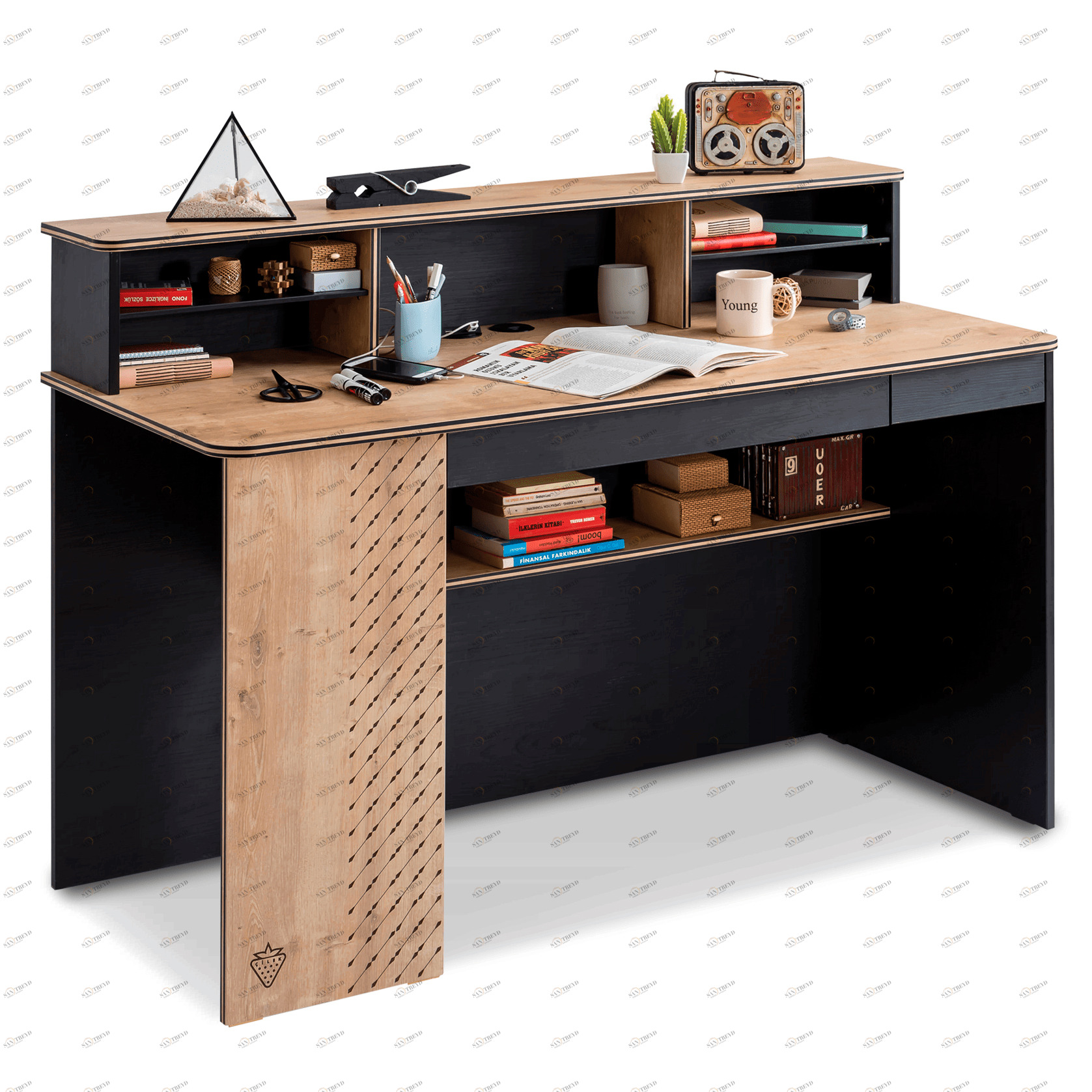 Письменный стол с полками черный 138 см Black L CILEK BLACK 00-3832431 Черный;бежевый Santreyd