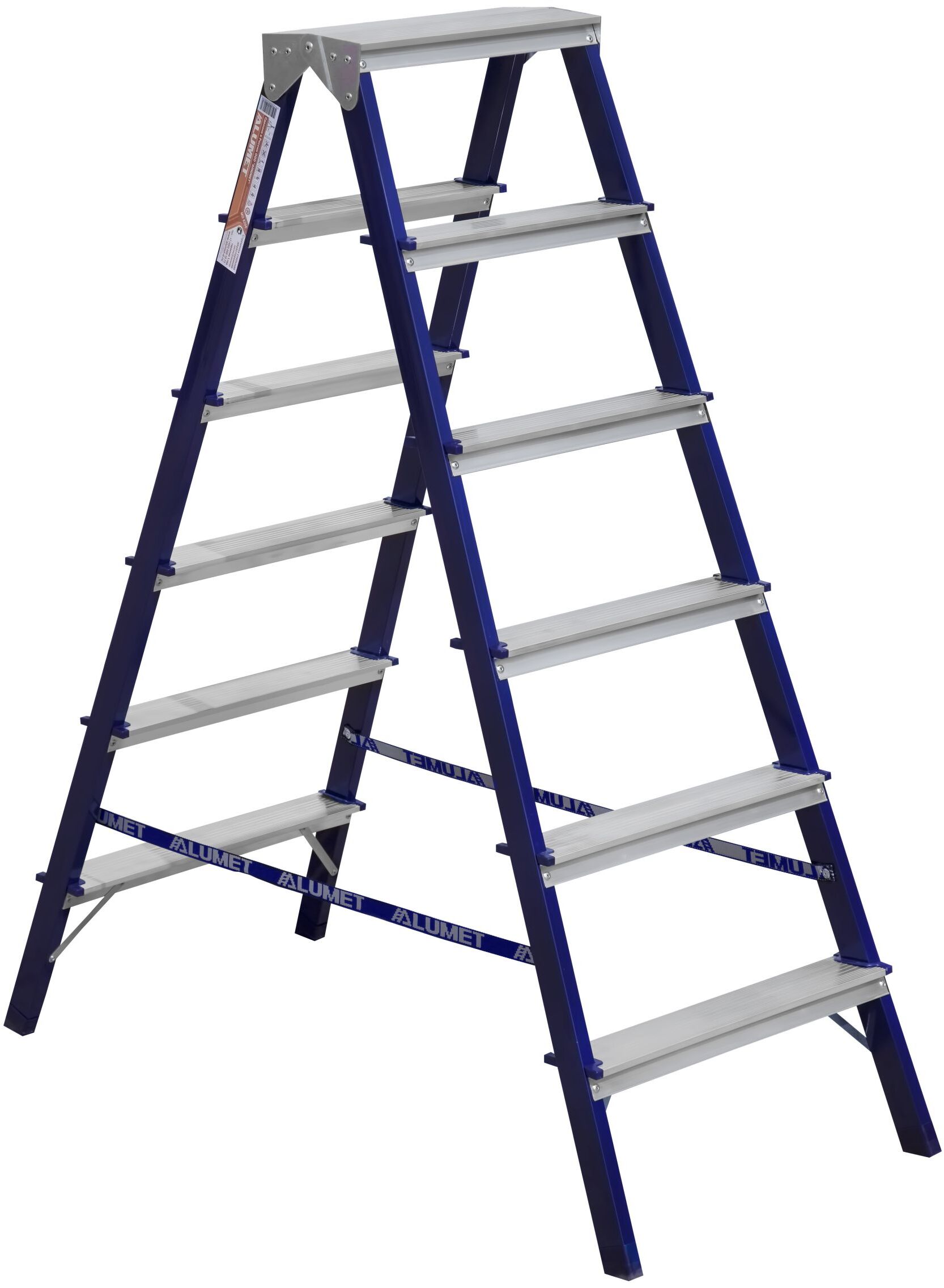 Двухсторонняя стремянка стальная окрашенная с алюминиевыми ступенями 6 ст.