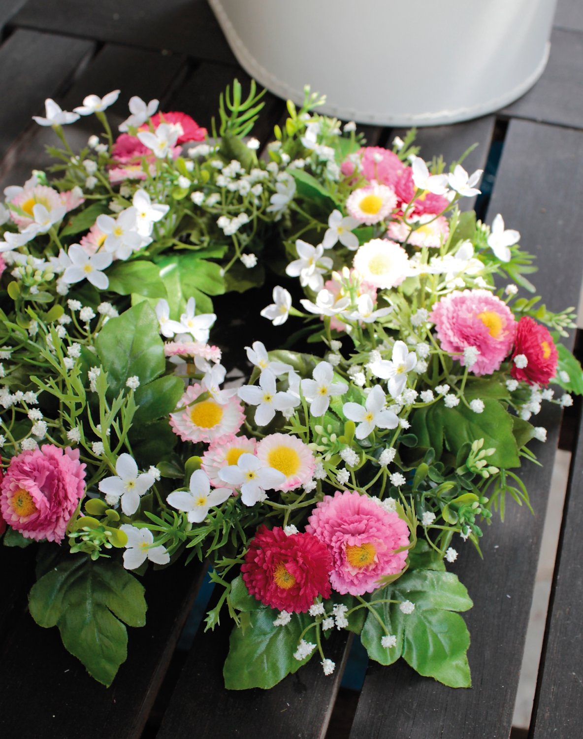 3163 510 a3 Венок из искусственных цветов 'Искусственные ромашки', Ø28см, розовый H-andreas  - Вид №5