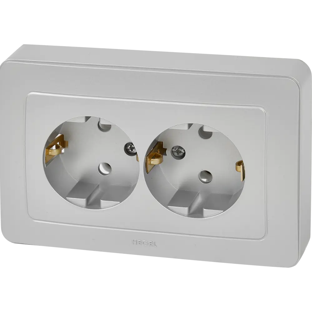 Розетка двойная встраиваемая Hegel Мастер с заземлением цвет серебро STLM-2032186 - Вид №1