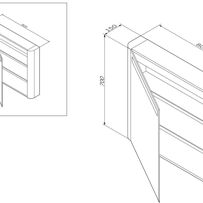M30MCL0801TF зеркало зеркальный шкаф левый 80 см с подсветкой табачный дуб текстур AM.PM Sensation - Вид №2