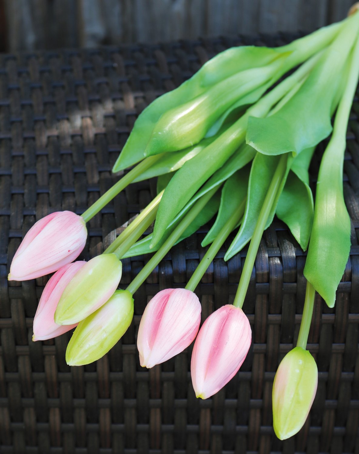 2942 508 a3 Букет тюльпанов из шелка, 7-кратный, 44 см, real touch, розово-зеленый H-andreas  - Вид №3