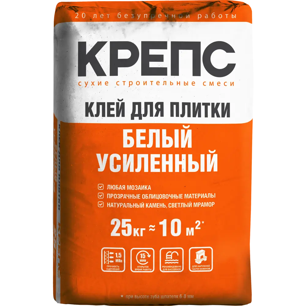 Клей для плитки Крепс Усиленный белый 25 кг 82020564 STLM-2156846