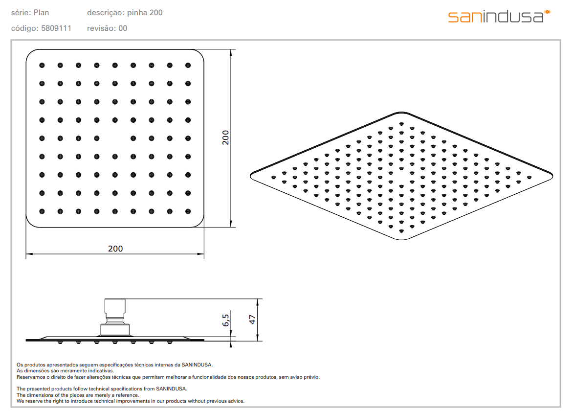 Верхний душ 200x200 Sanindusa Plan 5809111 - Вид №1
