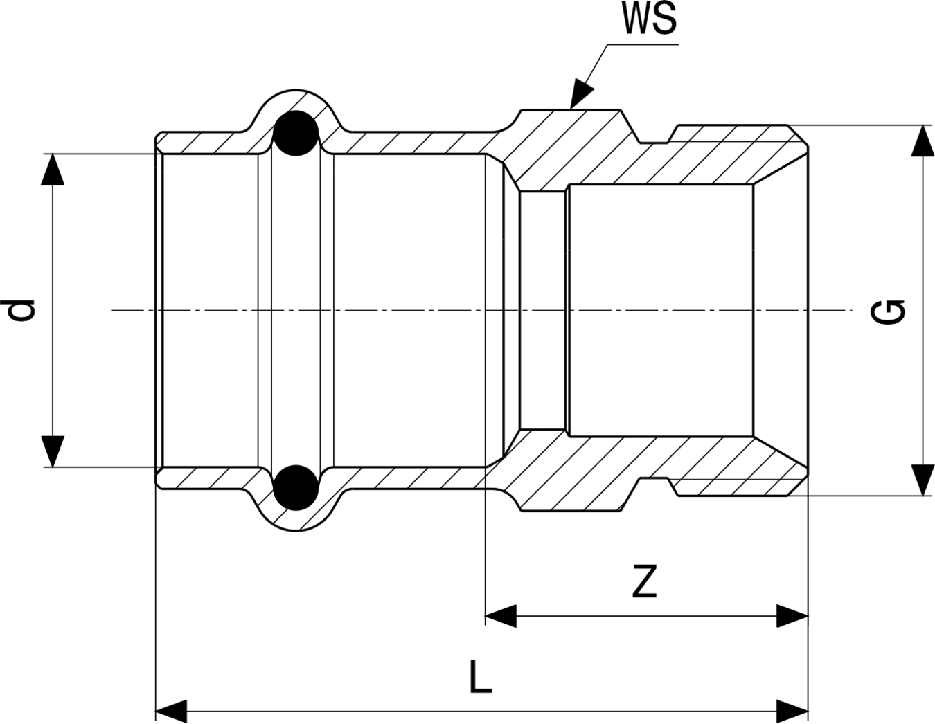 397 050 Модель 2611.5 Трубопроводные системы  Profipress G  Переходники/​переходные угольники Santreyd  - Вид №3