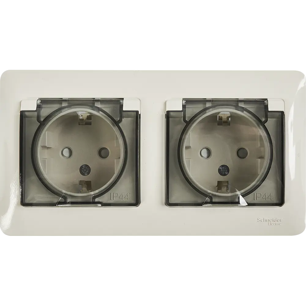 Розетка двойная встраиваемая Systeme Electric Glossa с заземлением со шторками IP44 цвет молочный 86710155 STLM-2166797