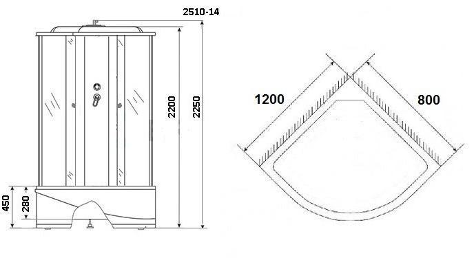 Душевая кабина NG- 2510-14L (1200х800х2150) высокий поддон(45см) стекло ТОНИРОВАННОЕ Niagara Classic 25101434L - Вид №1
