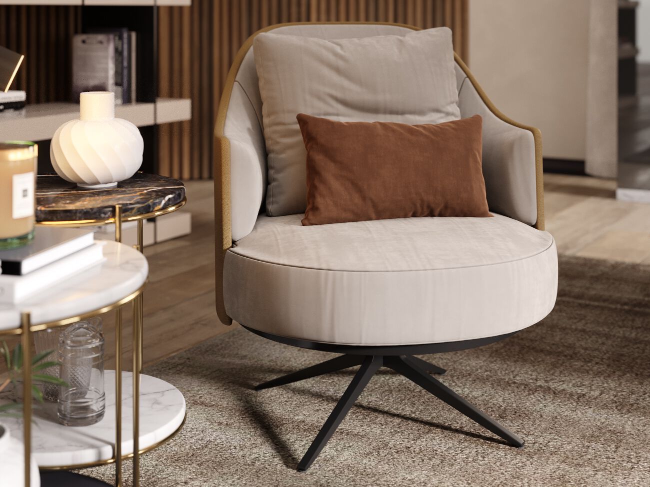 Тканевое вращающееся кресло с подлокотниками PRADDY Natur ARCH-00126463 - Вид №4