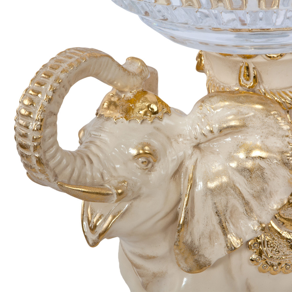 52077 BOGACHO Фруктовница-конфетница Слон Айрават Айвори мрамор / стекло  - Вид №1