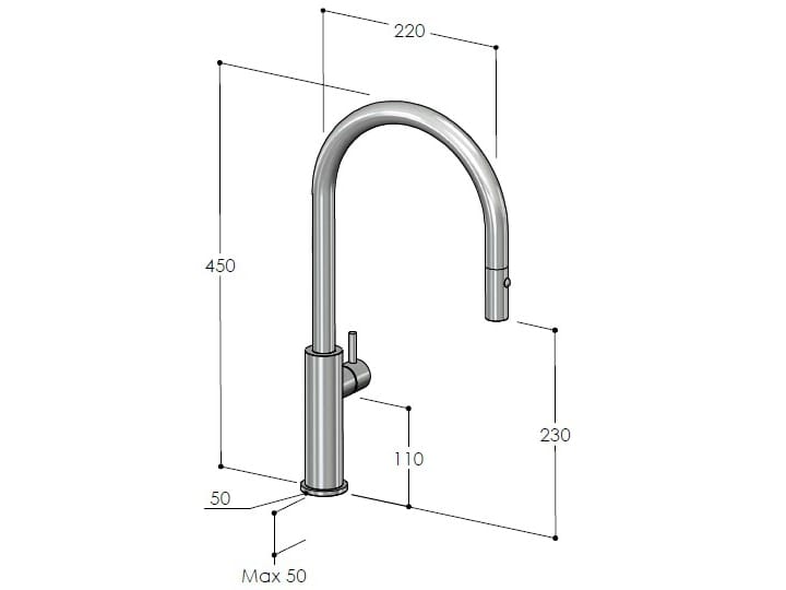 Смеситель для кухни из нержавеющей стали со съемным ручным душем Fontealta Kitchen ARCH-00102170 - Вид №2