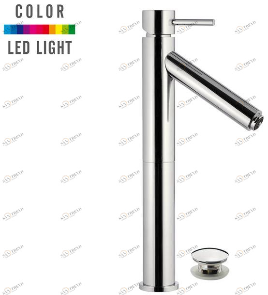 Remer Rubinetterie Смеситель для раковины на столешницу из хромированной латуни со светодиодной подсветкой Minimal color Nr 10 l b 2