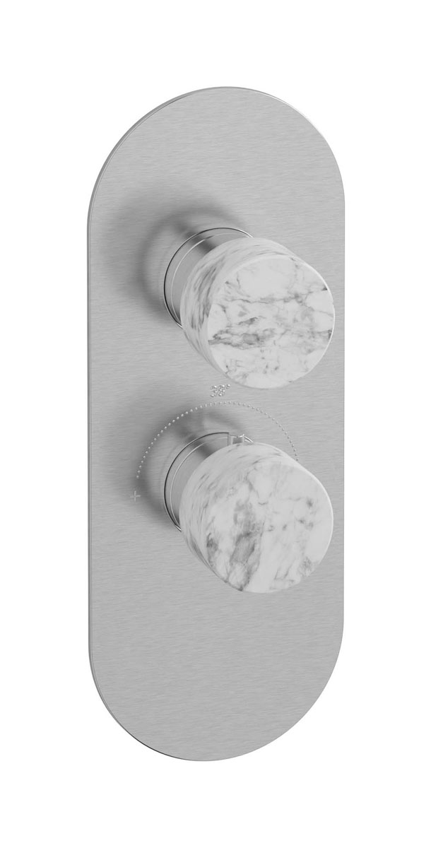 Комплект наружных частей термостата на 1 потребителей - вертикальная овальная панель с ручками Marmo WE ARE IB eua112ssnmr_1 Brushed Nickel Aqua