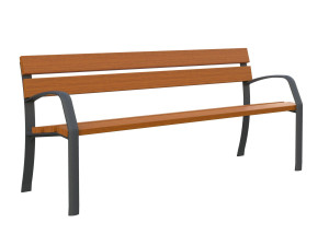 Деревянная скамья со спинкой с подлокотниками