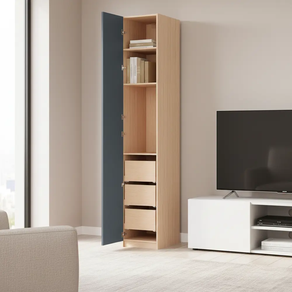 Шкаф распашной Реймс серый с  3 полками и 3 ящиками 40х232,2х54,5 ЛДСП каркас дуб комано Santreyd Лион STLM-2109887 - Вид №1