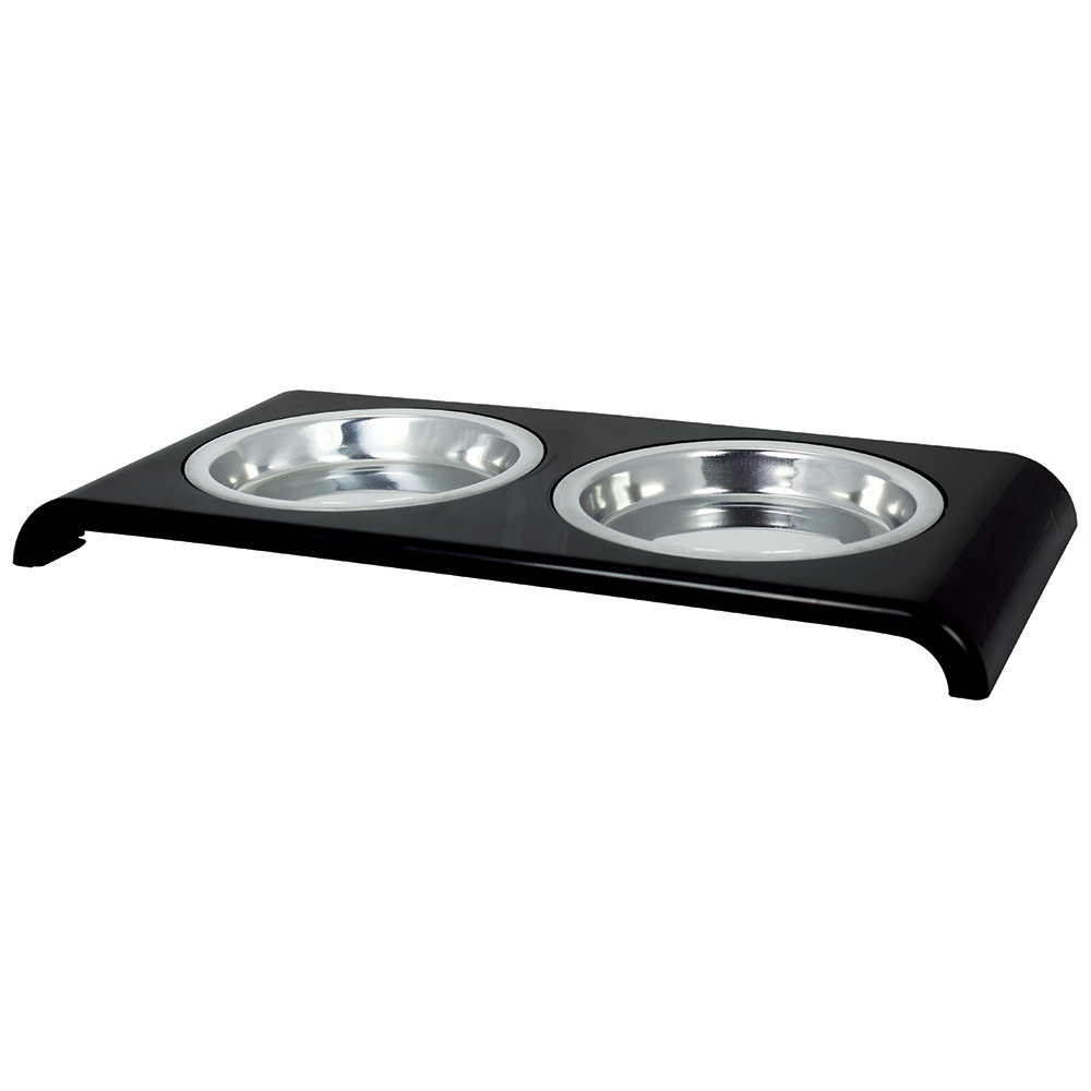 ПР0057803 Миска для животных Cat Saucer Diner двойная металлическая на подставке 2x175мл черная Foxie 
