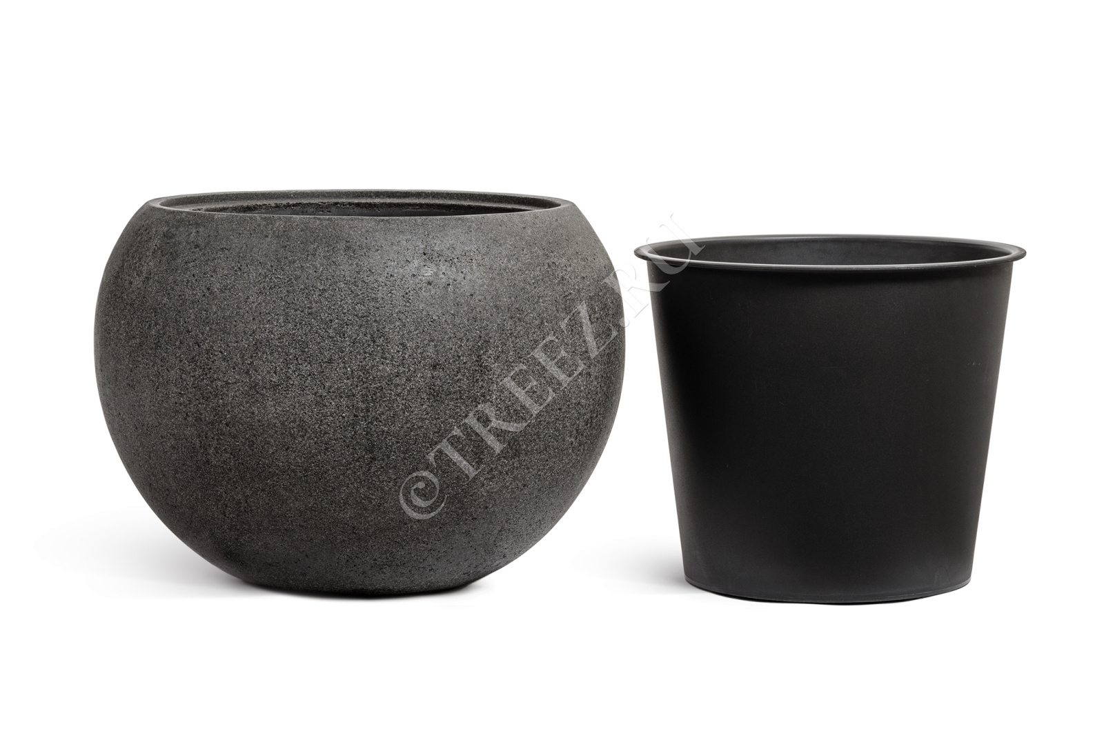 41.3319-01-025-GR-40 Кашпо  Effectory - серия Stone - Большая полусфера - Тёмно-серый камень Цветочная коллекция  - Вид №3