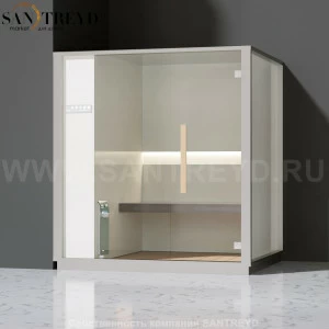 Effegibi ONE H LO60020006 Хаммам. Установка: в левый угол. Левая дверь. Мощность: 4,5 кВт макс. Размеры: длина 214 см, ширина 171 см. Отделка: матовый лакированный белый аллюминий и серый ламинат из керамогранита.