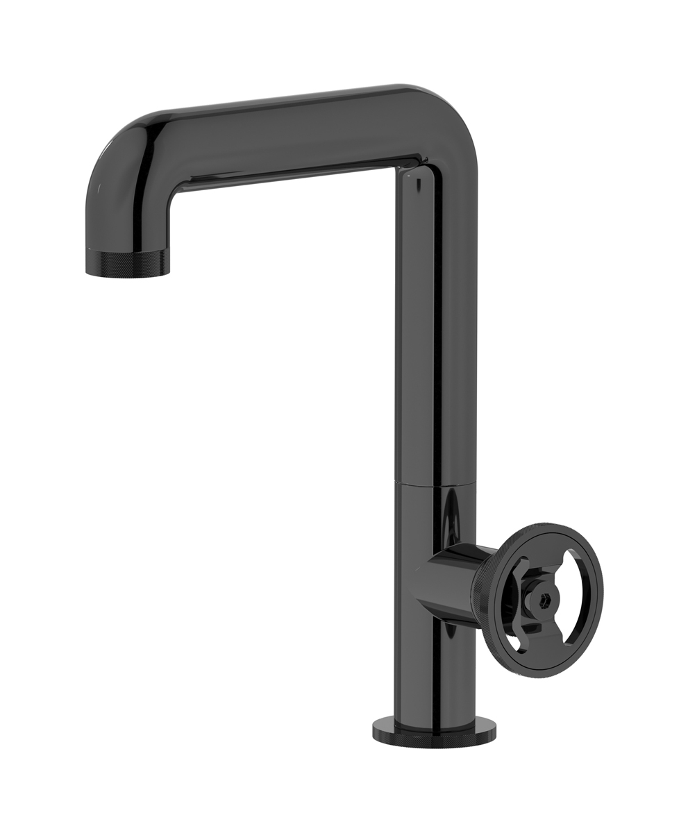 Высокий смеситель для раковины на 1 отверстие в комплекте с донным клапаном WE ARE IB b1202cf Black Chrome Bold