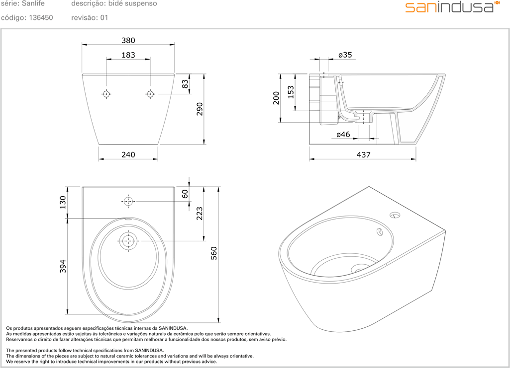 136450004 Биде подвесное Sanlife Sanindusa - Вид №2