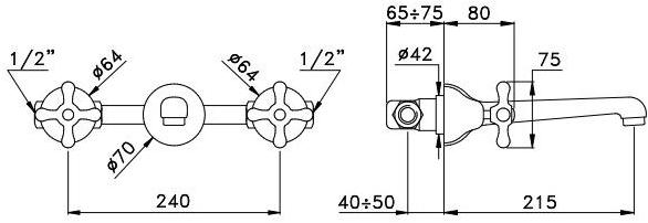 RUBINETTERIE STELLA Смеситель для умывальника настенный на 3 отверстия Roma sun-id-1372150 - Вид №1