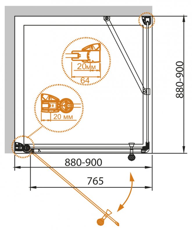 Душевой уголок CEZARES GIUBILEO-A-11-90-CP-G-L - Вид №1