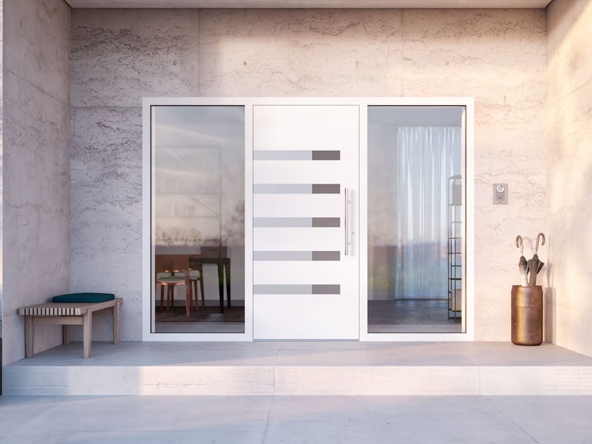 Алюминиевая входная дверь со стеклянными панелями WnD ATRIUM 75 - INOX ARCH-00152682