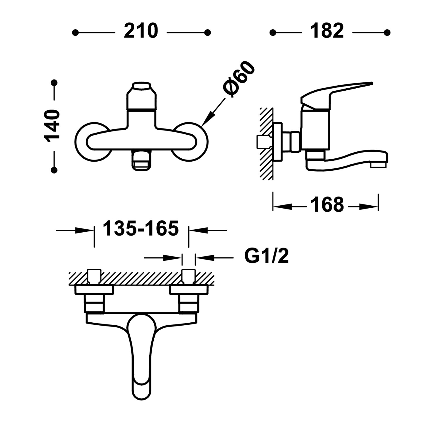 КУХОННЫЙ настенный смеситель с одной ручкой для кухни-21632010 TRES Kitchen - Вид №1