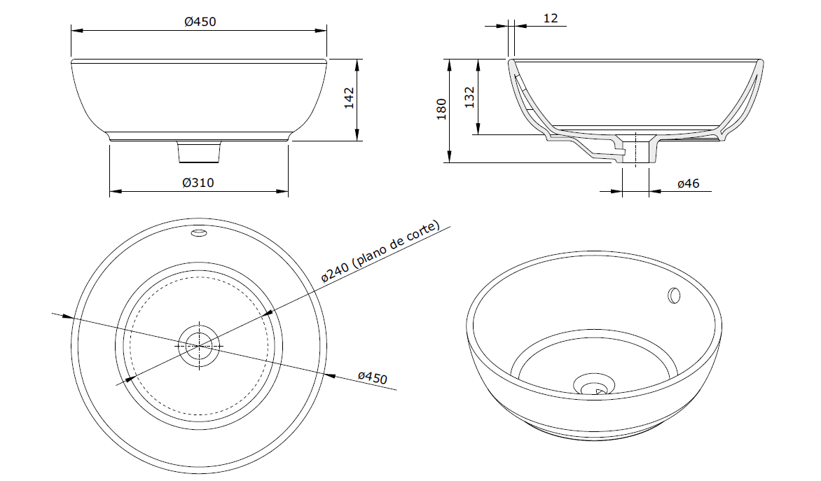 118840004 Накладная раковина на столешницу  круглая Sanindusa  - Вид №1
