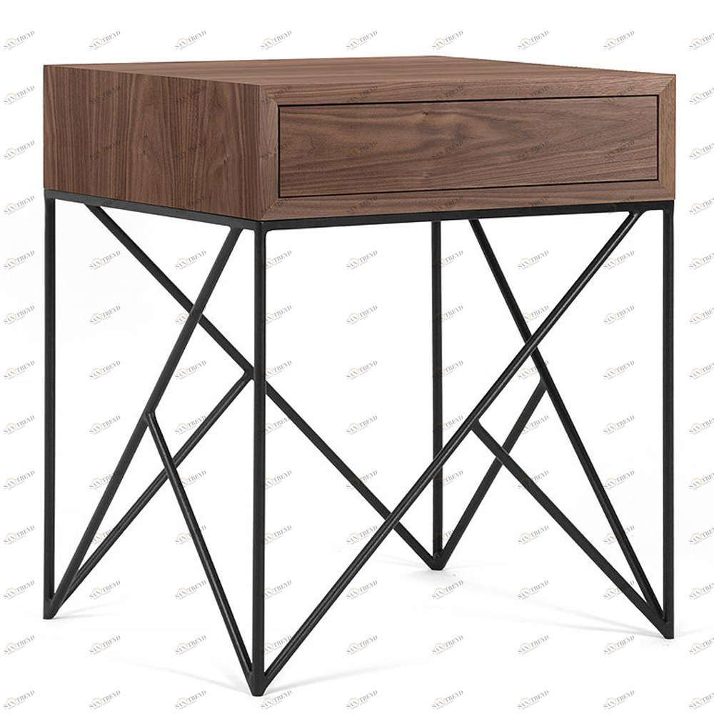 Тумбочка прикроватная для спальни американский орех с черными ножками Prince box black INTELLIGENT DESIGN  260974 Коричневый 