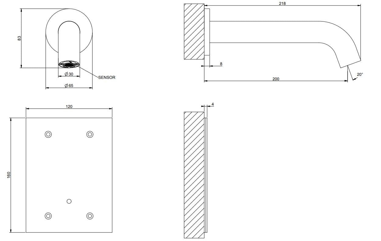 Электронный настенный смеситель для раковины из нержавеющей стали Gessi Messi316 ARCH-00086072 - Вид №3