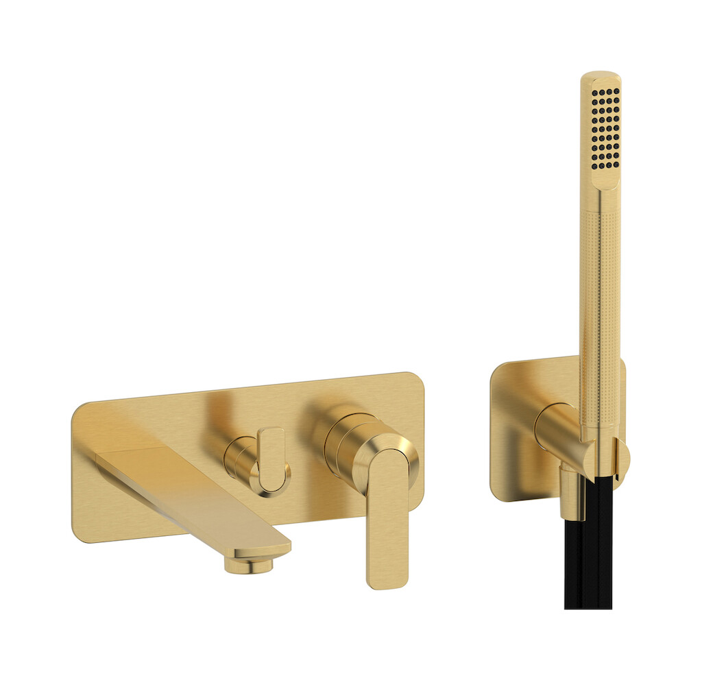 Настенный смеситель для ванны с изливом и отдельным душем WE ARE IB c6498os Brushed Gold C-67