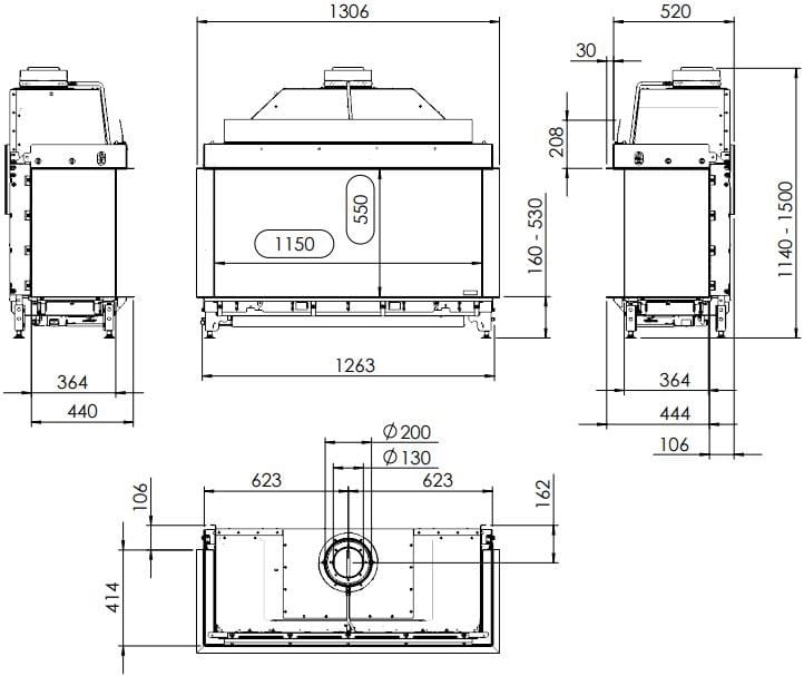 Настенный газовый камин с тройным фасадом KALFIRE GP115/55S ARCH-00020557 - Вид №1