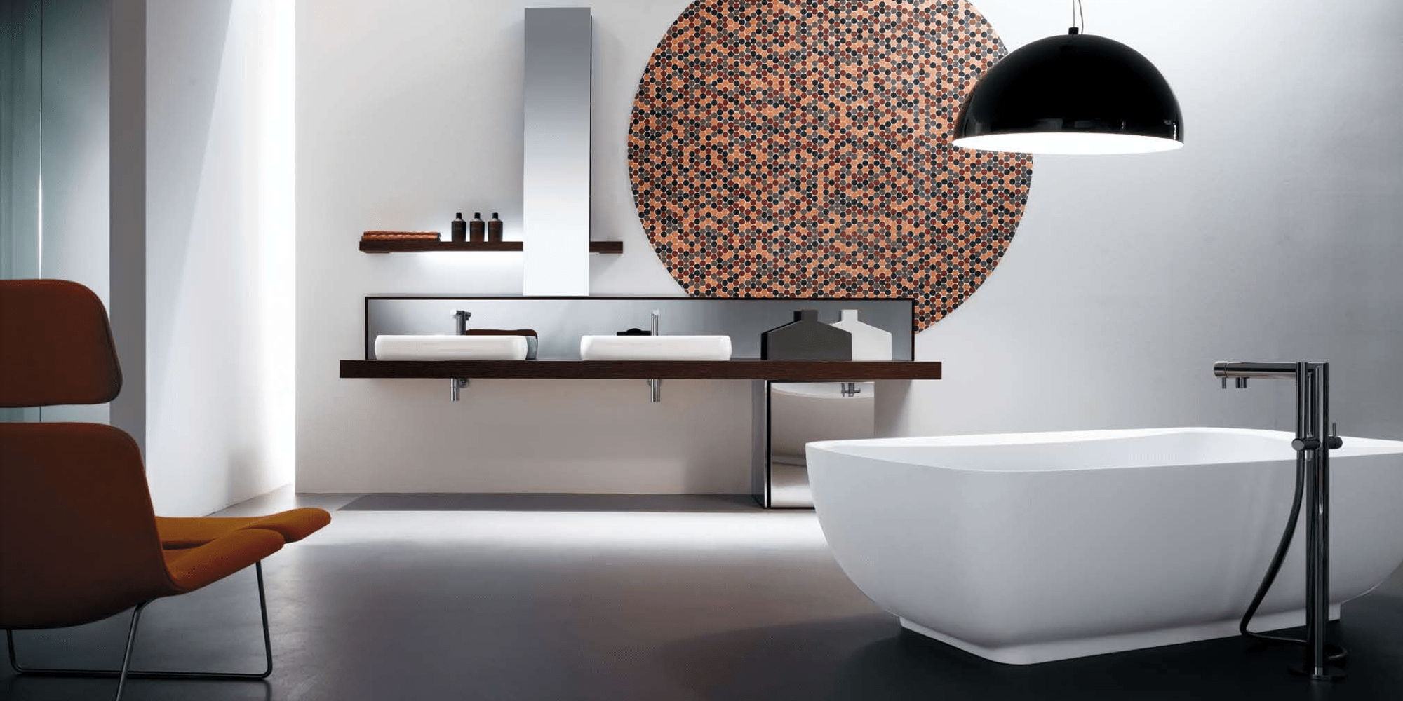 Комбинация ванной комнаты KU 55 в отделке Ring 80 ceramica / 82 Wengè MILLDUE KUBIK KUBIK55 - Вид №1