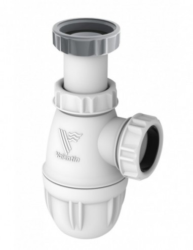 610600 001 03  Сифон для умывальника из двух материалов, встроенное уплотнение, регулируемое, выход Д. 32 мм, белый, набор из 50 шт. Valentin Белый  - Вид №1