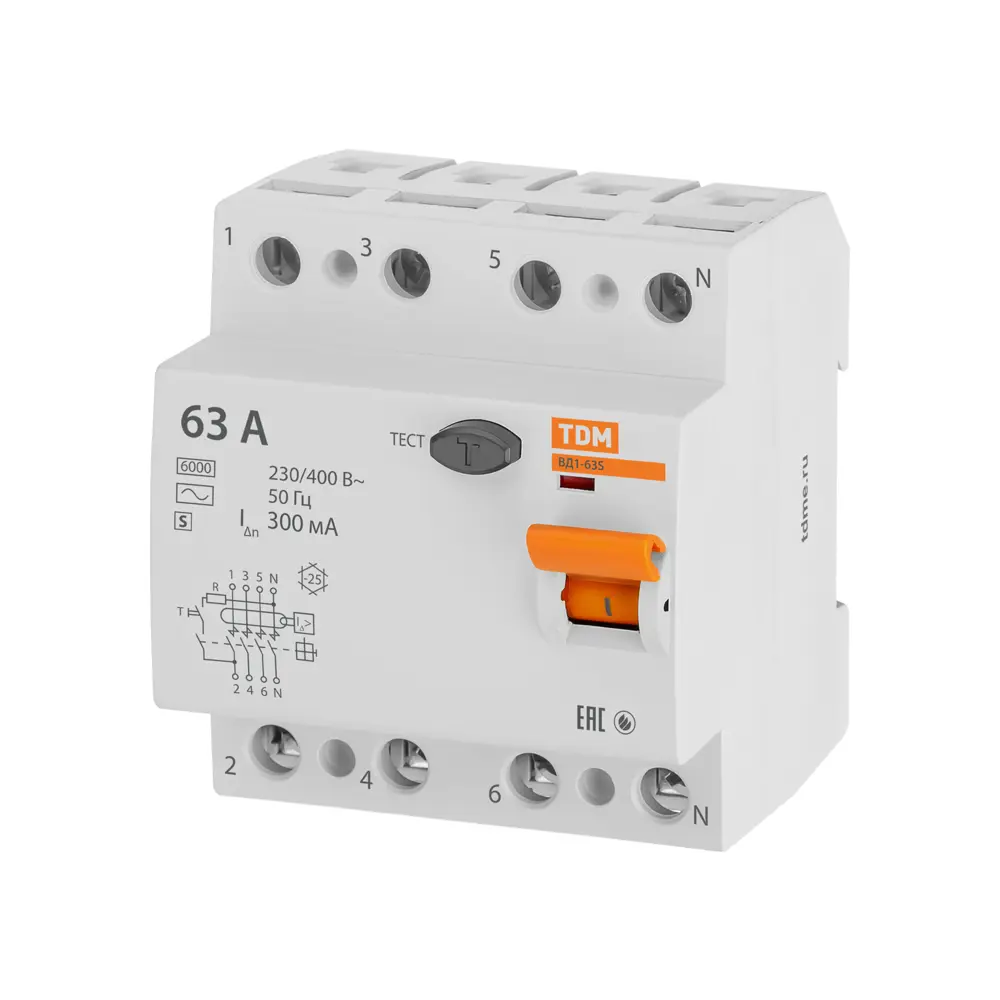 УЗО TDM Electric ВД1-63S 4Р 63 А 300 мА 6 кА AC STLM-2039391