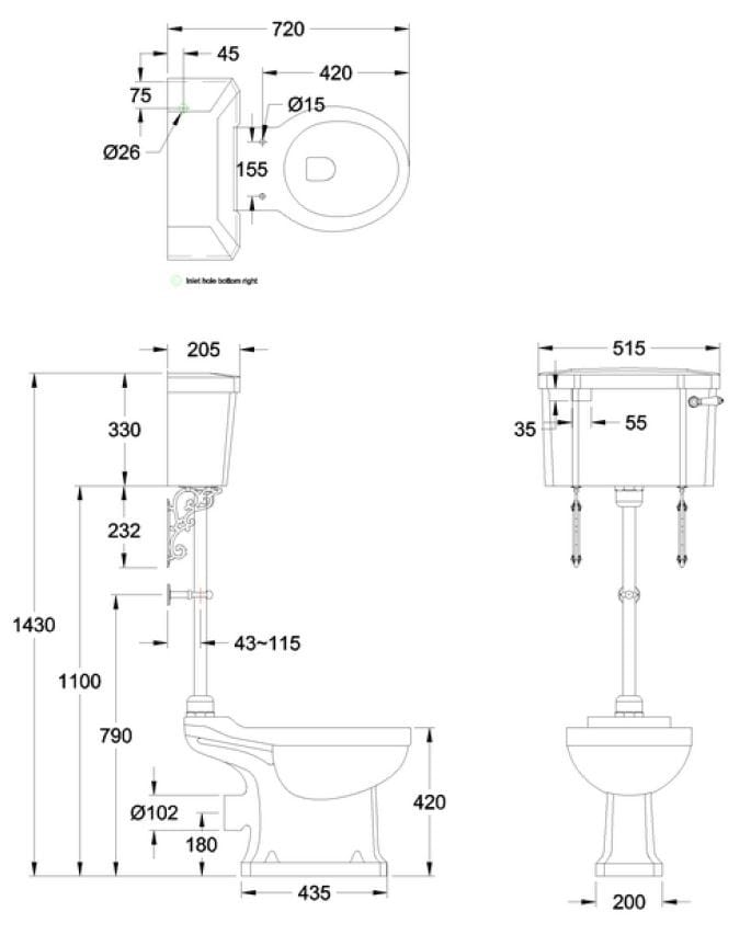 Напольный туалет с внешней кассетой Burlington На заказ ARCH-00145126 - Вид №4
