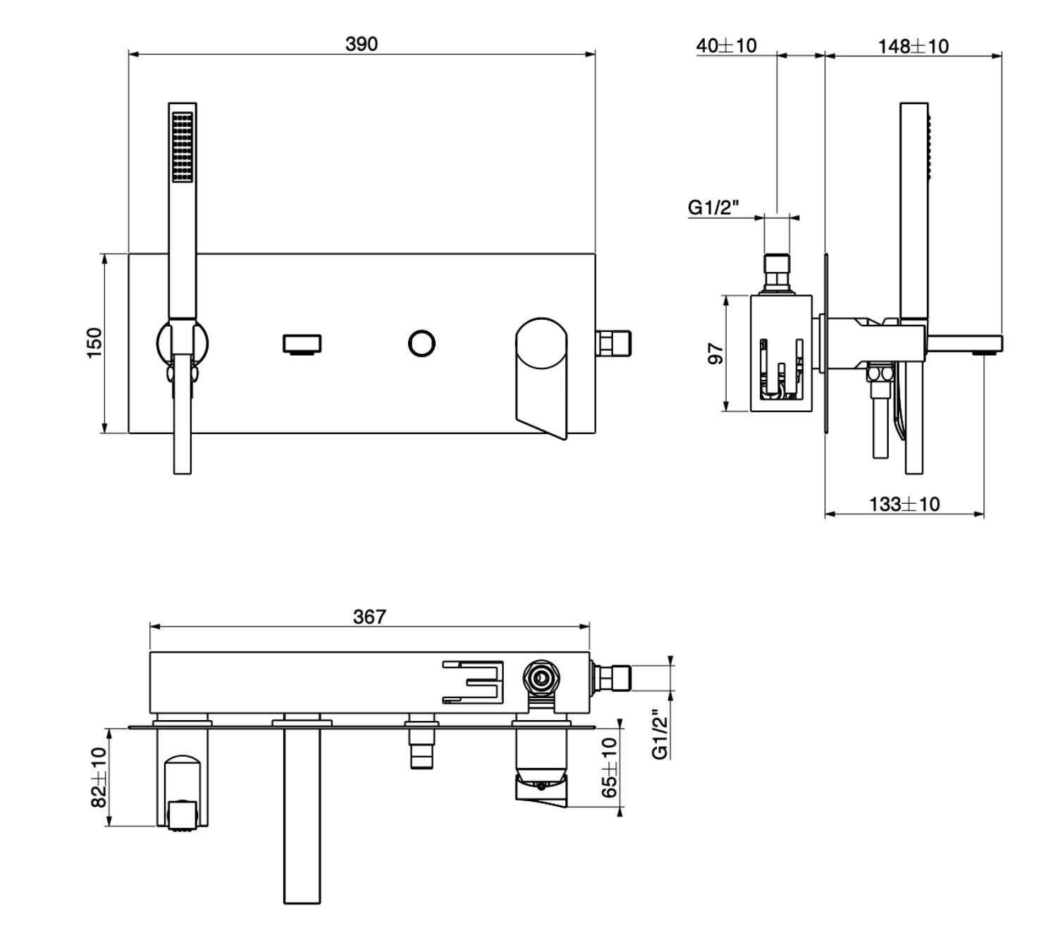 Настенный смеситель для ванны с ручным душем GATTONI Слойка ARCH-00112384 - Вид №1