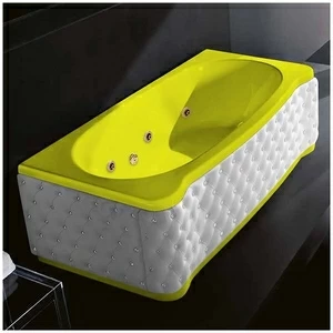 Ванна Gruppo treesse New Classic Young STD-V6747-DX-KBS-ZZ жёлтая с золотой фурнитурой и гидромассажем прямоугольная правая белая кожа кристаллы сваровски